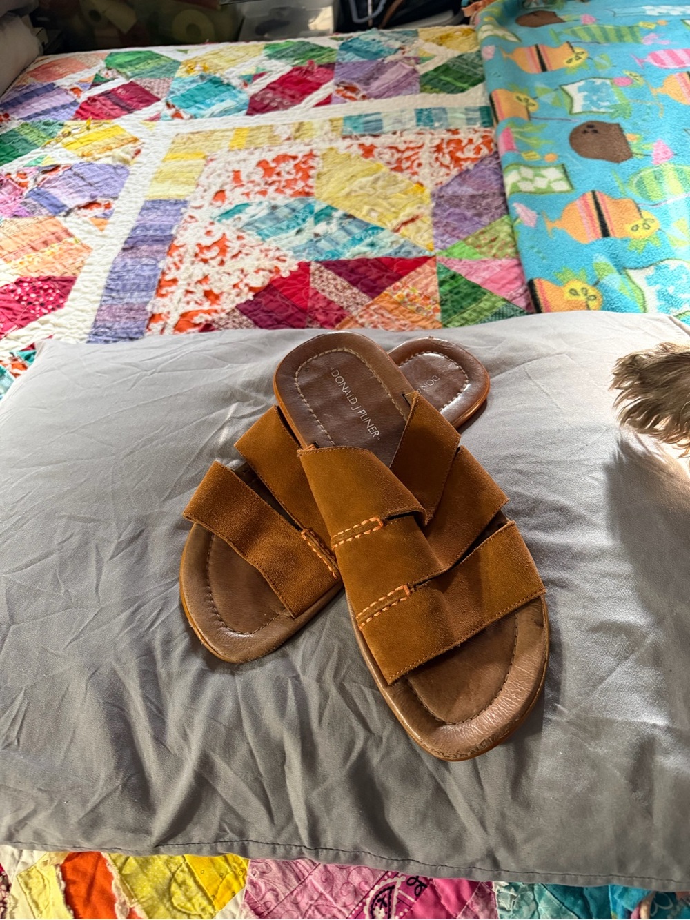 Donald J. Pliner Cognac Suede Slide Sandals